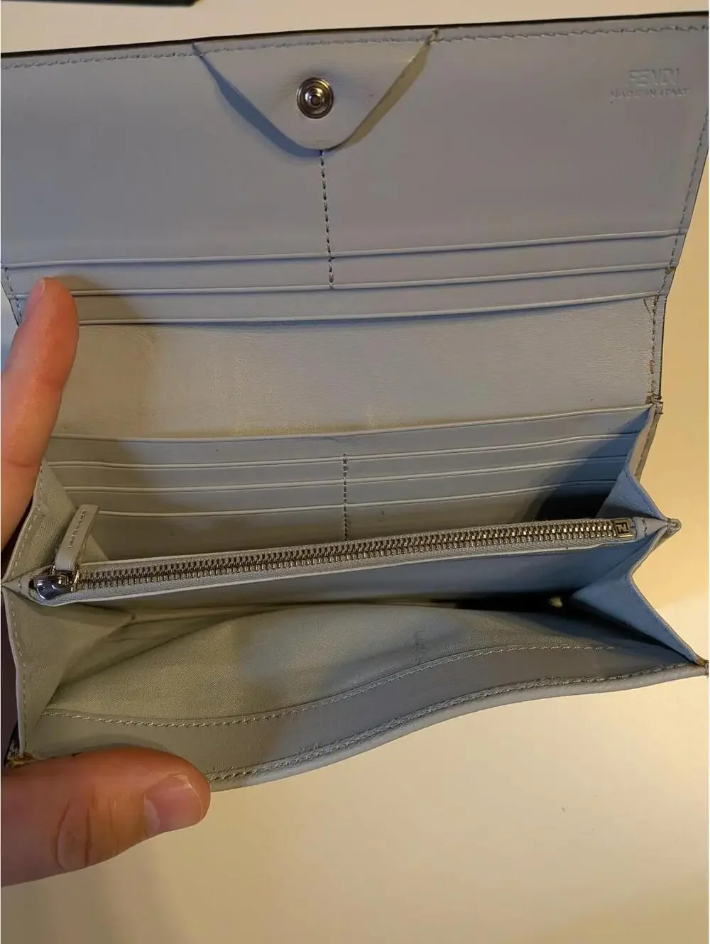 Fendi Monster Bugs Eye Wallet Bifold Continental Pink Blue Leather Vitello Zip